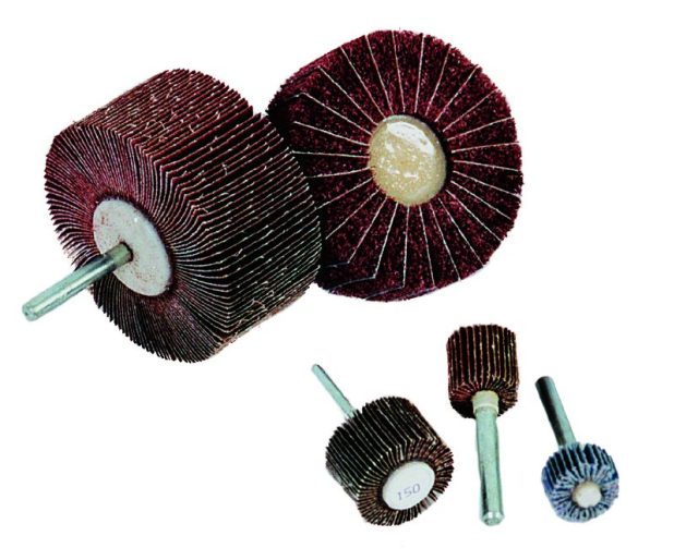 Mounted flap wheels and flap wheels with bore